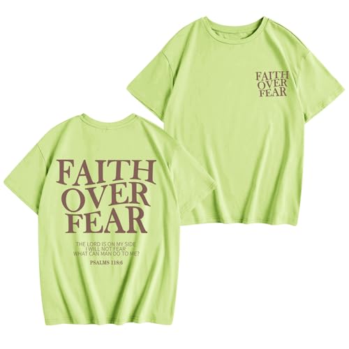 Image of Girls Faith Over Fear Christian Shirts for Kids Jesus God Bible Verse Religious Tshirt Cute Preppy Graphic Tees Tops