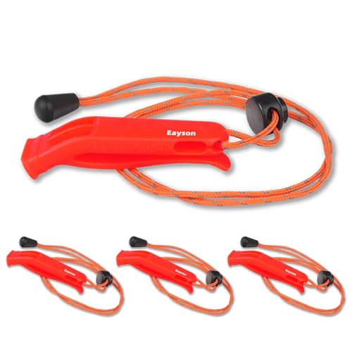 4PCS Emergency Whistle with Adjustable Lanyard for Boat Fishing Hiking Kayaking Camping Safety Survival Signal (Red)