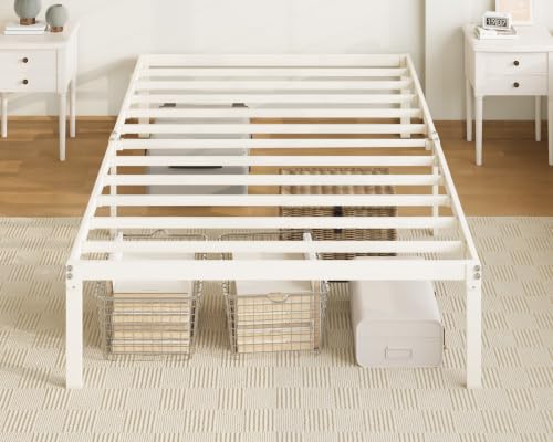 Image of Allewie Twin XL Bed Frame, 14 inch Metal Platform Beds with Storage Space, No Box Spring Needed and Easy Assembly, Beige