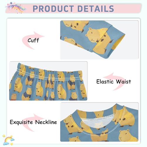 ALAZA Blue Cartoon Capybara 2 Piece Pajama Set Long Sleeve Top and Pants Sleepwear Unisex4