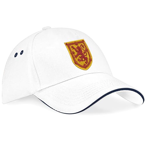Purple Print House - Purple Print House Scottish Lion Badge Embroidery Cap Scotland Supporters Unisex Football Rugby Fans Hat, One Size, White/Navy