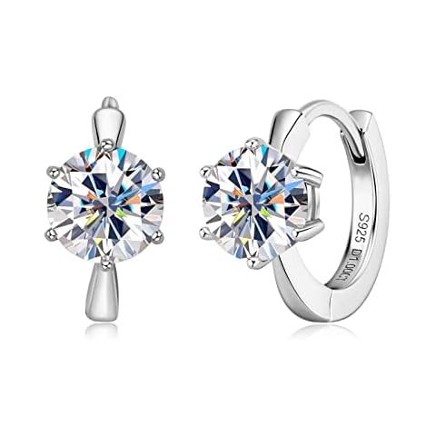 AINUOSHI Moissanite Hoop Earrings for Women, 925 Sterling Silver Moissanite Huggie Earrings, Gold-Plated D-E Color Moissanite, Hypoallergenic, Jewelry Box Packed Cover