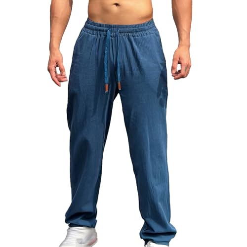 Pantalones deportivos suaves para hombre, de ajuste relajado, absorben la humedad, casuales, cómodos, transpirables, color liso, con bolsillos, azul, S