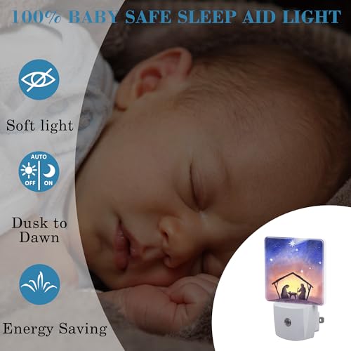 Image of Birth of Jesus in Bethlehem Night Light Plug into Wall with Dusk to Dawn Sensor Cute Nightlight for Kid Girls Boys Women Men Room Decor, Hallway, Kitchen, Bathroom, Nursery, Stairs