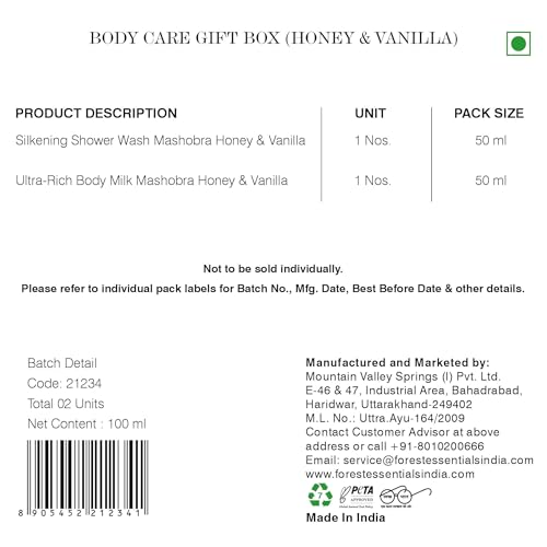 Image of Forest Essentials Luxury Bath & Body Gift Set | Honey Vanilla Scented | Body Wash and Body Lotion (Pack of 2)