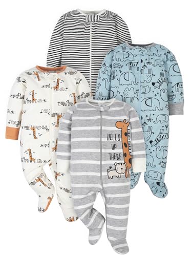 Gerber   Juego de 4 pijamas tipo mameluco con diseño de la jungla para bebé niño