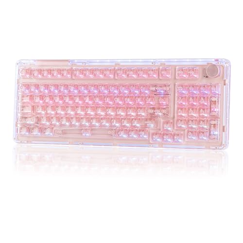 Image of KiiBoom Phantom 98 Crystal Mechanical Gaming Keyboard, Transparent Keyboard with RGB Backlits, Hot-Swappable, Shine Through Clear Keycaps, 3 Modes Wireless, 8000mAh Battery, NKRO for Win /Mac (Pink)