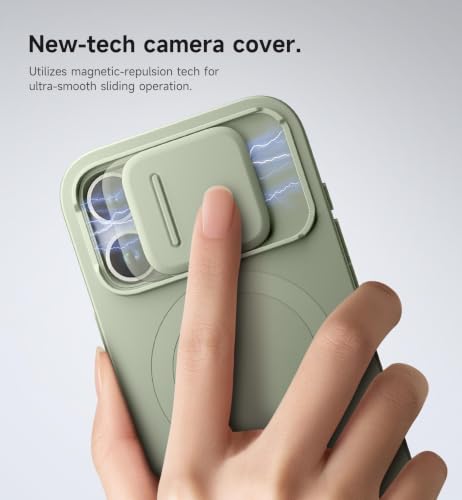 Image of SURITCH for iPhone 15 Pro Case with Magnetic Camera Slide Cover and Adjustable Kickstand, Compatible with MagSafe, Shockproof Bumper Case Slim Protective Cover 6.1 Inch, Green