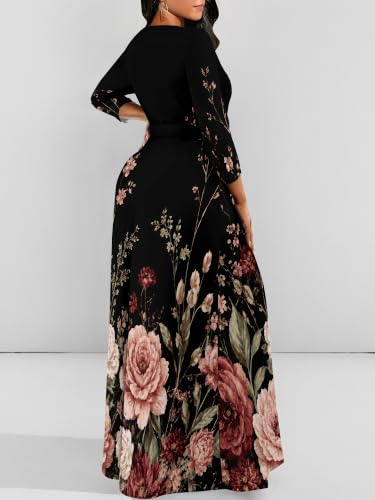 Image of PinkPatty Women's Long Sleeve Maxi Dress Plus Size Casual V Neck Wrap Dress with Pockets&Belt