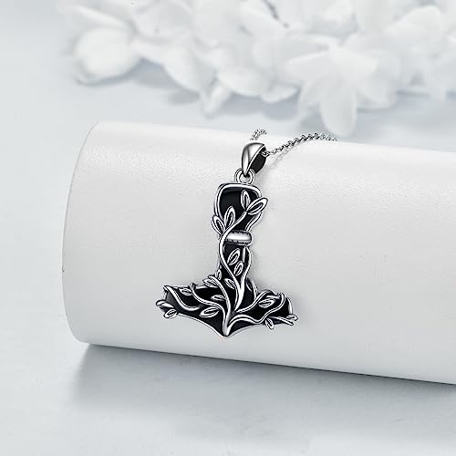 Thor Hammer Necklace 925 Sterling Silver Mjolnir Tree of Life Pendant Necklace Viking Vegvisir Jewelry for Women wife Mom3