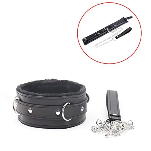 SM 首輪 調教首枷リード付きチェーン セクシー 合皮 金属チェーン 厚手設計(黒) - 画像3