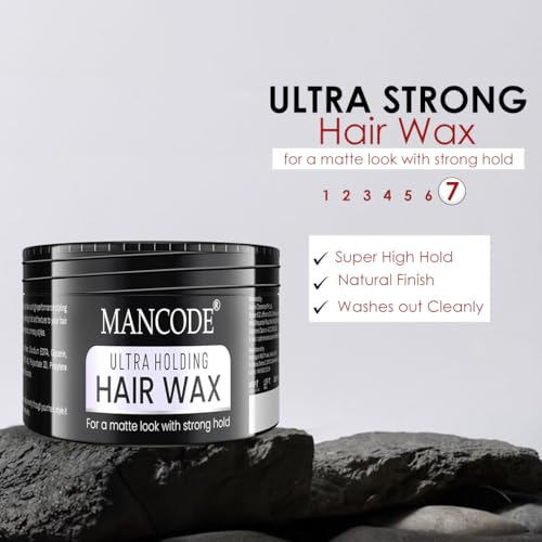 Image of Mancode Ultra Holding Hair Wax for Men 100ml | Matte Look with 24 hrs Strong Hold Level 7 | Matte Finish & No Greasy Residue Styling Hair Wax 100gm