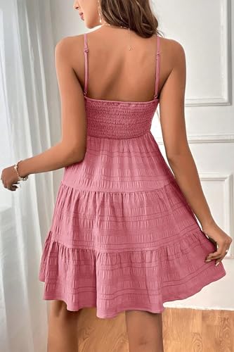 Image of HVEPUO Women Spaghetti Strap Sleeveless Smock Cami Mini Dress Summer Vacation Flowy Boho A Line Swing Short Dresses for Women