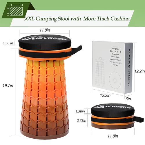 Image of ALEVMOOM Upgraded XXL Collapsilbe Stool with Cushion,More Sturdy and Height 19.7 inch,D11.8,Portable and Lightweight Adjustable Chair Telescoping Stool for Camping Hiking BBQ Max Loading 1000Ibs