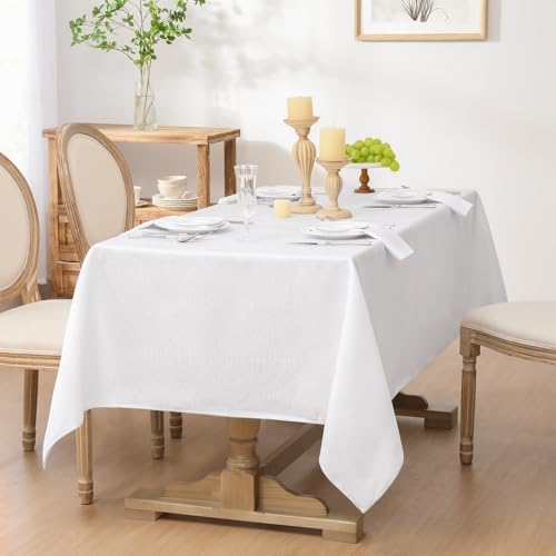 Softalker Jacquard Rectangle Tablecloth, Swirl Design Waterproof Stain Resistant Table Cover Heavy Weight Wrinkle Free Polyester Table Cloths for Dinner/Parties/Holiday - 52 x 70 Inch, White