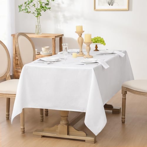 Softalker Jacquard Rectangle Tablecloth, Swirl Design Waterproof Stain Resistant Table Cover Heavy Weight Wrinkle Free Polyester Table Cloths for Dinner/Parties/Holiday - 52 x 70 Inch, White