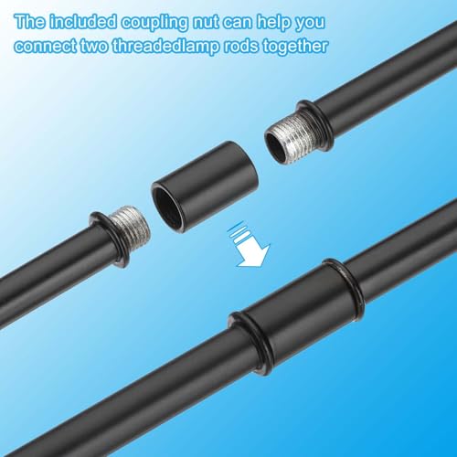 Image of PATIKIL Straight Pipe Lamp Stems Rod Kit, 2 Set M10 Carbon Steel 90mm(3.54 inch) Long Double End Thread Rod with Coupling Nuts Sleeve Connector for Table Lamps Chandeliers,Black
