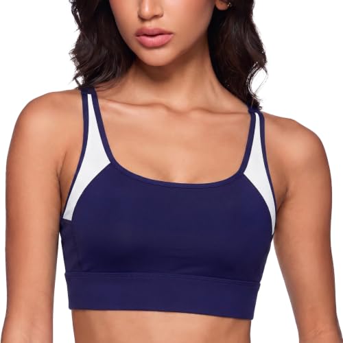 Litherday Sport BH Damen starker Halt Farbblock Racerback Yoga Blau L