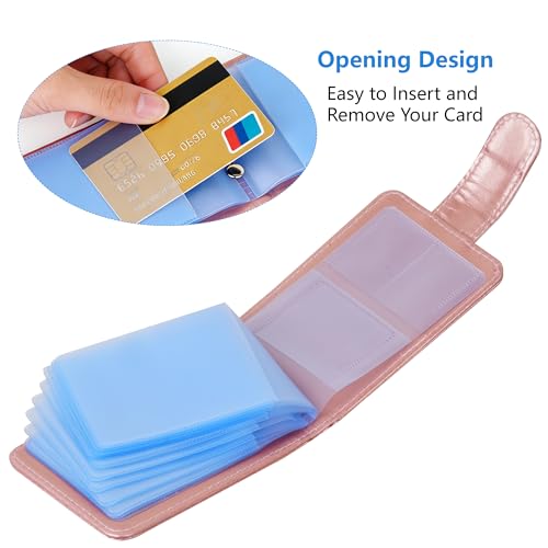 Image of Wisdompro Credit Card Holder, Slim Leather RFID Blocking Wallet Debit Card Protector Organizer Case (Build in 20 Card Slot & 6 Small Cells for Memory Cards)-Horizontal Rose Gold
