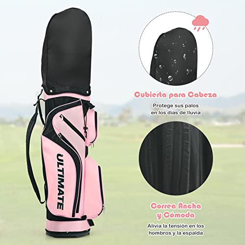 COSTWAY-Set-de-Palos-de-Golf-para-Mujeres-Incluye-Driver-en-Aleacion-de-Aluminio-460-CC-Madera-Fairway-3-Hibrido-4-Hierros-6-7-8-y-9-Putter-Bolsa-de-Golf-con-Tiras-Palos-de-Golf