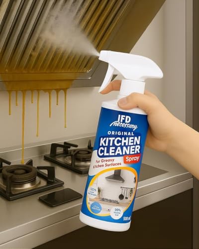 Image of Kitchen Cleaner Spray | Suitable for Stoves, Chimneys, Counter Tops, Exhaust Fan, Appliances, Walls, Cabinets, Sink & Oven Oil Stain Remover Spray | 500ml | Non Toxic & Natural