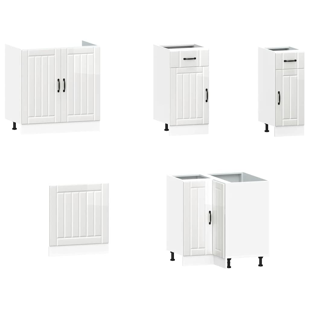 Lucca - Set di mobili da cucina da 11 pezzi, in legno bianco lucido, molto capiente, armadietto pensile, armadio ad angolo, comò per cucine moderne