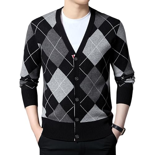 Suéter de punto para hombre informal ajustado con cuello en V y botones