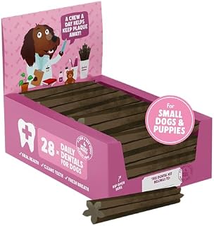 Denzel's Dentals - Natural Dog Dental Sticks - Salmon & Spearmint - for Small Dogs & Puppies (Pack of 28)