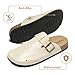 Pelbiuqik Clogs for Women Leather Mens Clogs Comfort Soft Cork Footbed Mules Slip On Closed Toe Potato Shoes with Arch Support and Adjustable Buckle