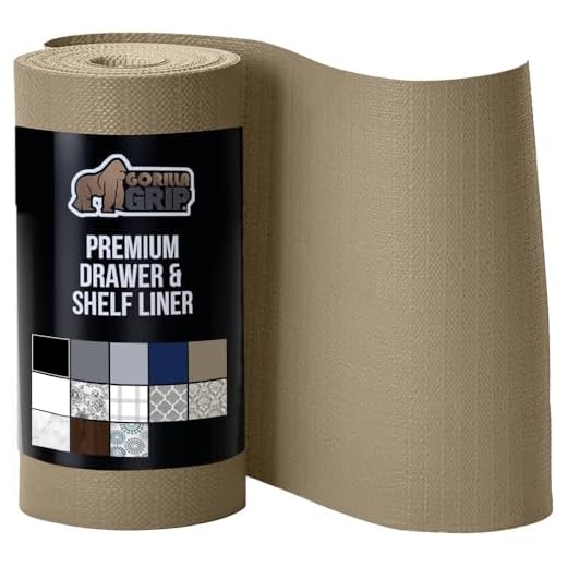 Gorilla Grip Original Smooth Top Slip-Resistant Drawer and Shelf Liner, Non Adhesive Roll, 12 Inch x 20 FT, Durable Kitchen Cabinet Shelves Liners for Kitchens Drawers and Desks, Taupe