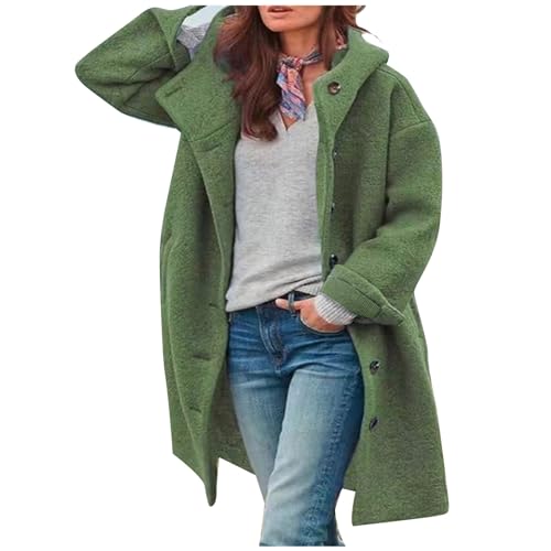 Image of AOREUGL Womens Wool Blend Pea Coat Winter Warm Single Breasted Hooded Trench Coat Casual Office Work Dressy Outwear Jacket womens warm winter coat Green 2X