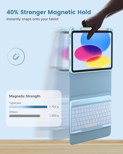 Image of typecase Folio Keyboard Case for iPad A16 (11th) & iPad 10th Gen 10.9 inch (2022), Magnetic Wireless Detachable Keyboard, 7-Color Premium Backlight, Thin & Light, Pencil Holder - Sky Blue