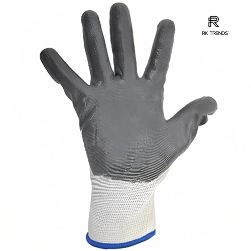 Image of Pack Of 24 Pairs Grey-White Nitrile Coated Safety Gloves - Heavy-Duty Protection for Work and Home