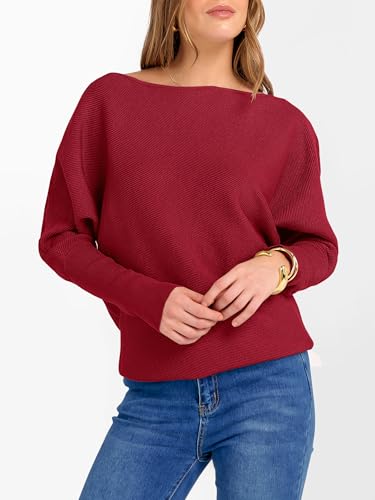 Image of ANRABESS Womens Off Shoulder Sweaters 2026 Fall Long Batwing Sleeve Loose Fit Knit Tops Casual Pullovers Jumpers