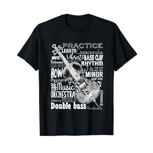 Nube de palabras del instrumento contrabajo Músicos Bajista Camiseta