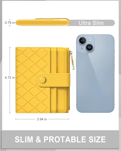 Image of Aiawoxc Womens Wallet, RFID Small Slim Wallets for Women, Compact Credit Card Holder, Cute Leather Bifold Ladies Purse with Zipper Coin Pocket and ID Window, Yellow