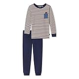 Schiesser Jungen Kinder Langer Schlafanzug-Organic Cotton Pyjamaset, Dunkelblau (L), 128