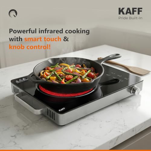 Image of KAFF Infrared Induction Cooktop 2200W | Black | Touch Control | Crystal Glass Surface | 3 Cooking Functions with Barbeque | Works with All Cookware | Fast Heating | Energy Efficient | Portable | TIR36