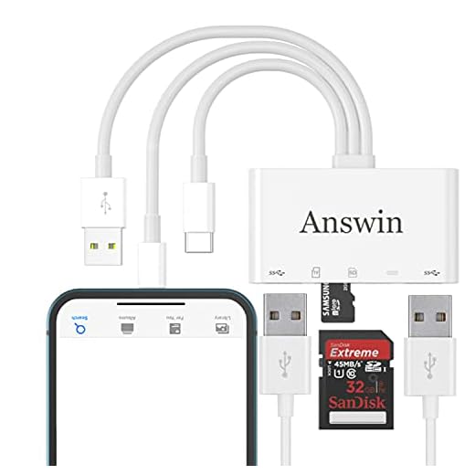 SD Card Reader, Answin 5 in 1 USB C SD Card Reader for iPhone/iPad/Android/Mac/Computer/Camera/MacBook, Supports SD/Micro SD/SDHC/SDXC/MMC and USB OTG
