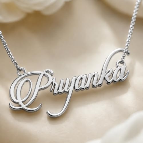 Image of Priyanka Cursive Gold & Silver Name Pendant Necklace, Best Jewelry Gift for Girls.