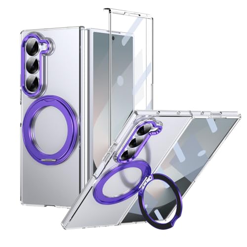 Coque Galaxy Z Fold 7 violette anti-chute avec anneau de maintien magnétique