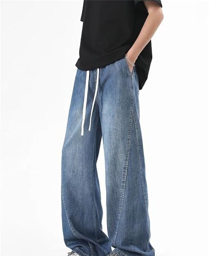 Mens Jeans Summer Lightweight Drawstring Wide-Leg Baggy Denim Pants Straight Loose Fashion Wear3