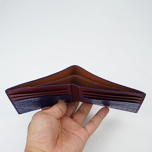 Image of HATA Light Blue Red Exotic Bifold Wallet for Men, Billfold with Mixed Leather Interior, RFID Blocking Card Holder, Handmade Gift for Birthday, Anniversary, Father's Day VIMIX-52