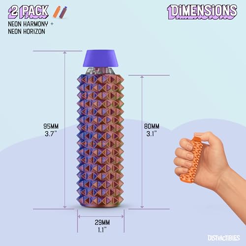 Image of Distractibles Spike Roller Clicker, Tactile Pain Stim Fidget with Clicker Switch, Pain Stimulation Roller with Lanyard (NEON Harmony + Horizon)