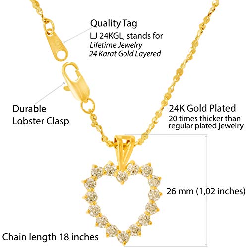 LIFETIME JEWELRY Cubic Zirconia Open Heart Pendant Necklace 24k Real Gold Plated3
