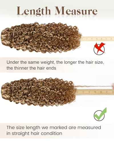 Hetto Curly Clip in Hair Extensions Clip in Extension Human Hair 7Pcs #P4/27 Light Brown Highlight Golden Blonde 16 Inch 120g Loose Curly Hair Extension