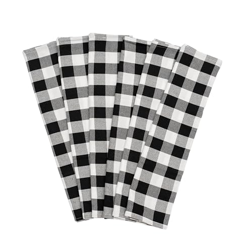 Image of Black and White Buffalo Plaid Kitchen Towels - Set of 6 Highly Absorbent, 100% Cotton, Lint-Free Kitchen Towels with Hanging Loop - Use as Kitchen Towels, Hand Towels, or Dish Towels (6 Pack)