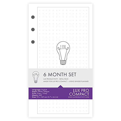 LUX Compact: Standard 6 Month Set â€“ LUX Productivity Refill Pack - Planner Page Inserts - Compatible with The LUX Compact 6-Ring Binder Organizer
