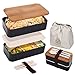 Bento Lunchbox Erwachsene, DEATPOYE 1200ml Japanische Bento Box, 2-Stufige Brotdose Lunch Box mit Besteck und Tasche, Lunchbox für Erwachsene und Kinder zur Arbeit und Schule (Schwarz)