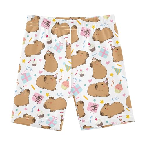 Cute Capybara Cartoon Birthday Party Girls Shorts Elastic Waist Sports Shorts Girls Leggings Pants for 4-10 Years